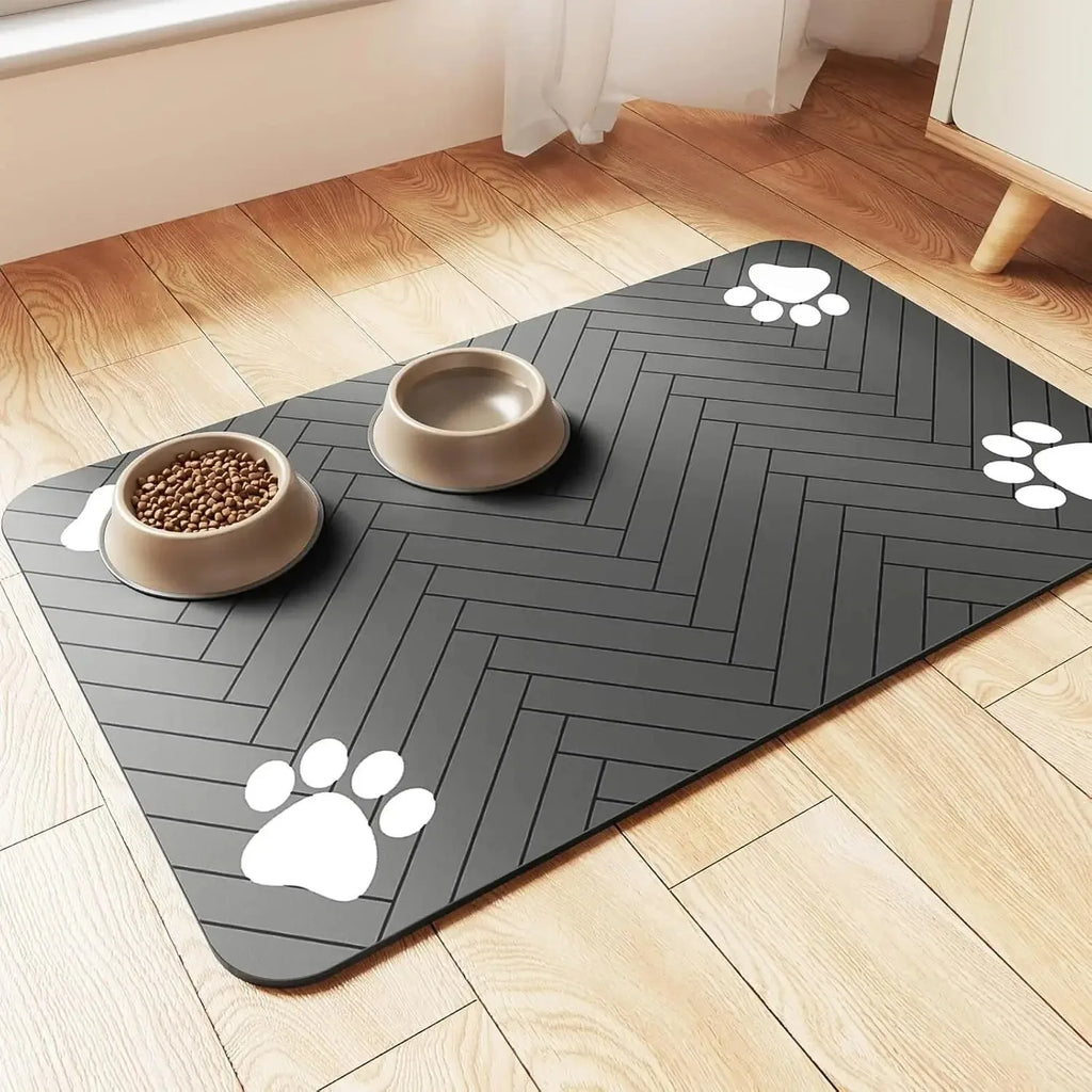 Estera de alimentación para mascotas, mantel absorbente para mascotas, respaldo de goma, estera de agua de secado rápido para perros y gatos, cuenco de comida y agua con impermeable