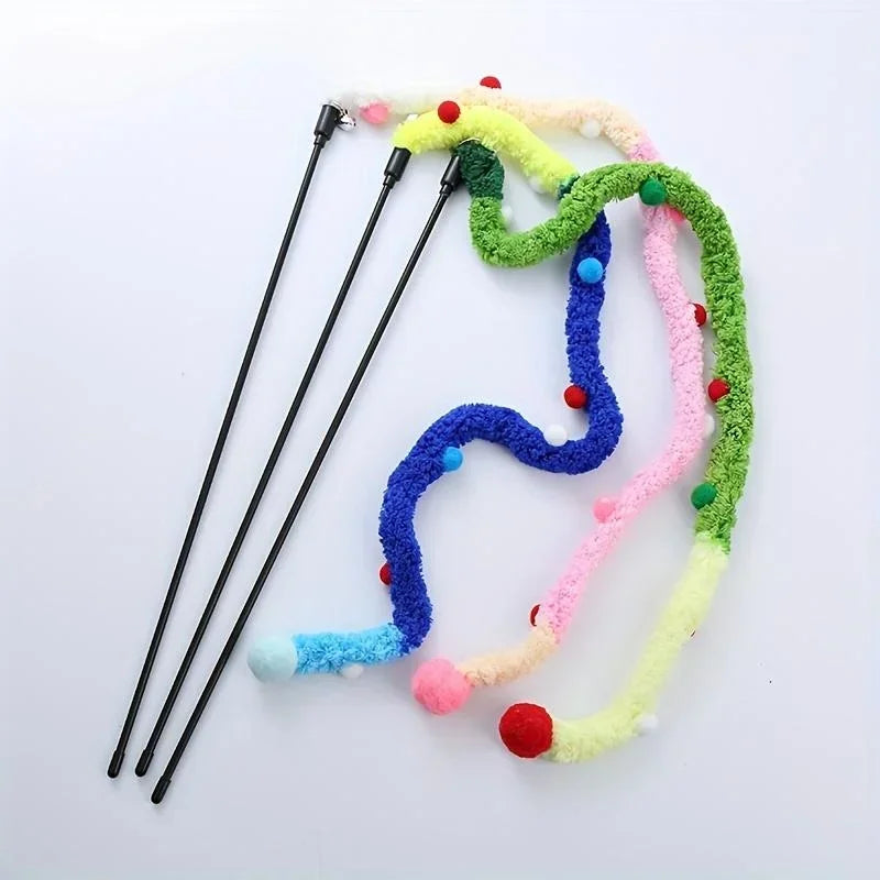 Juguete interactivo para gatos, varitas de tira de felpa suave, juguetes para gatos gatitos, suministros para mascotas para diversión y ejercicio