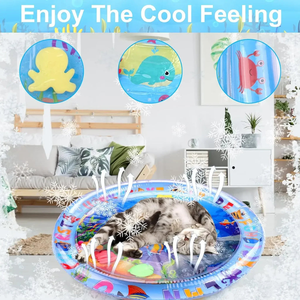 Estera de juego sensorial de agua para mascotas, almohadilla de enfriamiento gruesa para gatos y perros, juguete interactivo para jugar a las mascotas, actividad interior de verano