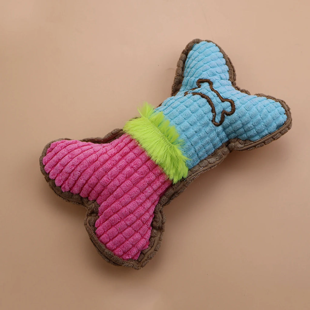 Juguete con sonido para mascotas resistente a mordeduras, juguete para masticar con forma de hueso de peluche para perros, adecuado para cachorros pequeños y medianos, 1 ud.