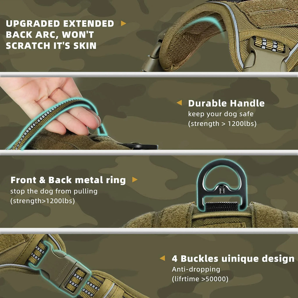 Arnés táctico para perros, arnés para perros sin tirones, arnés de chaleco MOLLE transpirable ajustable para perros medianos y grandes, militar reflectante