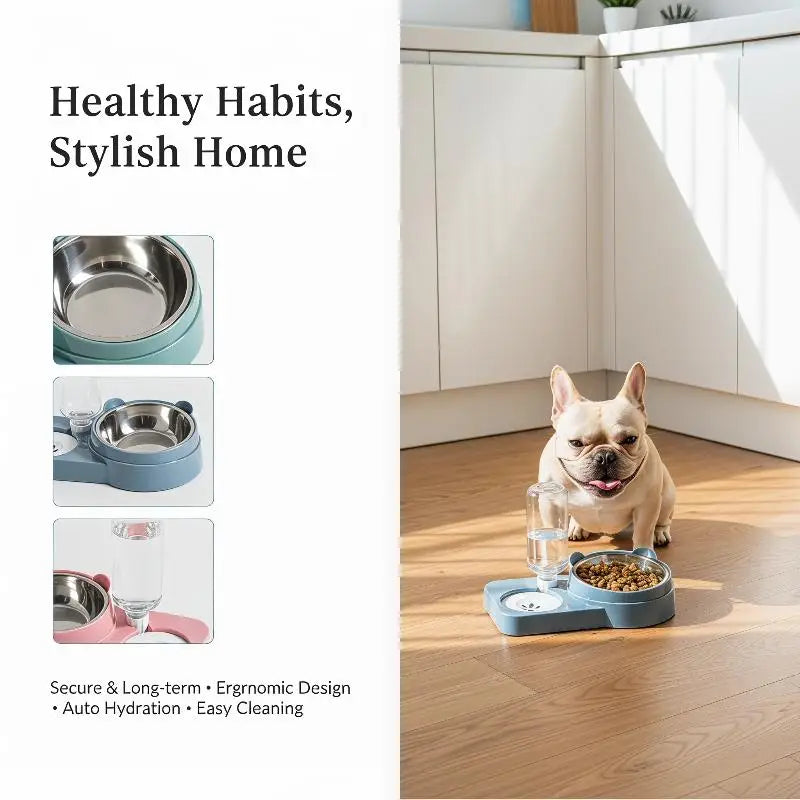 ㈅ Juego de Platos para Agua y Comida para Mascotas - Comedero Doble para Perros/Gatos, Plato Antiderrames, Suministros Esenciales para Mascotas