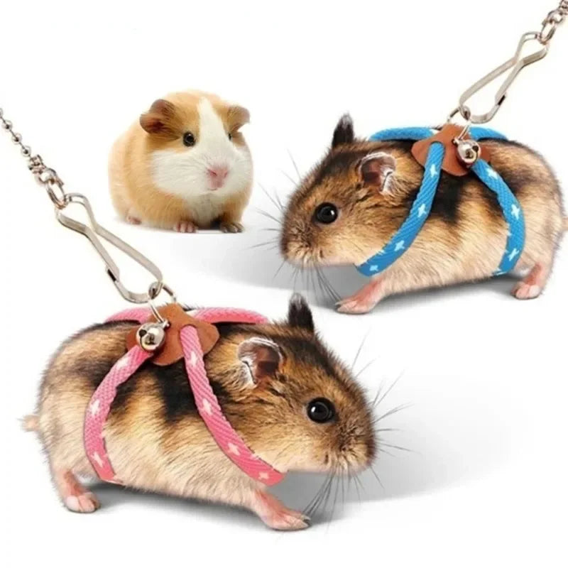 Arnés suave ajustable para mascotas, juego de correa con campana, ratón, hámster, hurones, rata, correa para cerdo, arnés para hámster, cuerda antimordida para caminar para mascotas