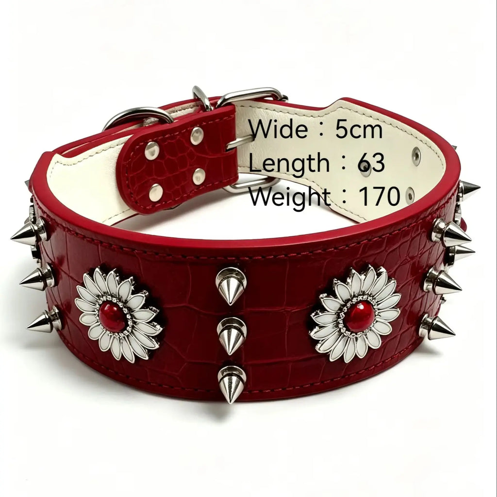 1 collar para perro con remaches, rojo, moderno, genial, estilo street punk, adecuado para salidas diarias y juegos.