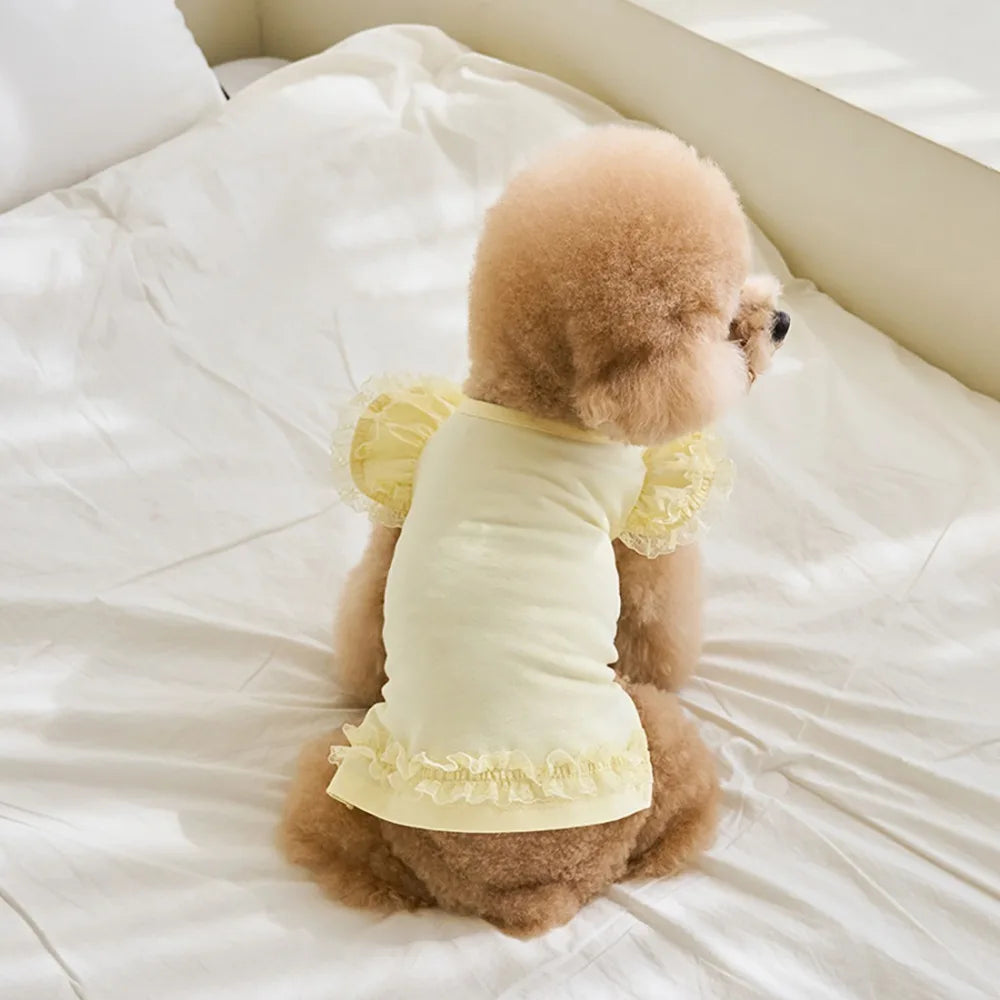 Suministros para mascotas, chaleco de verano de encaje para mascotas, falda Base para gatos con manga voladora suave, ropa transpirable para perros y cachorros