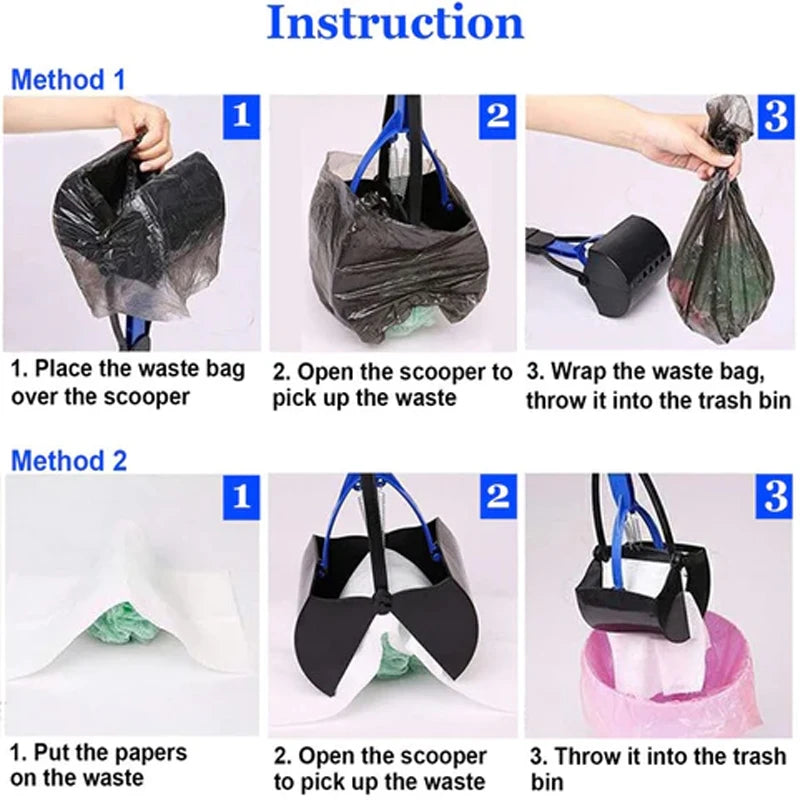 Suministros para mascotas, recogedor de excrementos para mascotas con mango largo plegable de plástico grueso, recogedor de residuos para perros al aire libre, cuchara para excrementos, suministros de baño