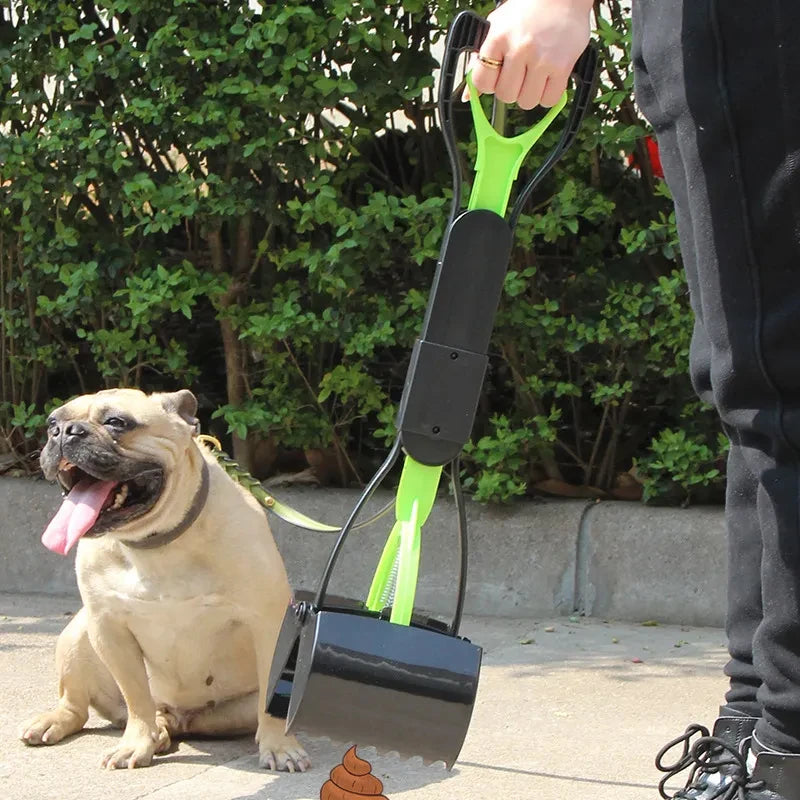 Suministros para mascotas, recogedor de excrementos para mascotas con mango largo plegable de plástico grueso, recogedor de residuos para perros al aire libre, cuchara para excrementos, suministros de baño