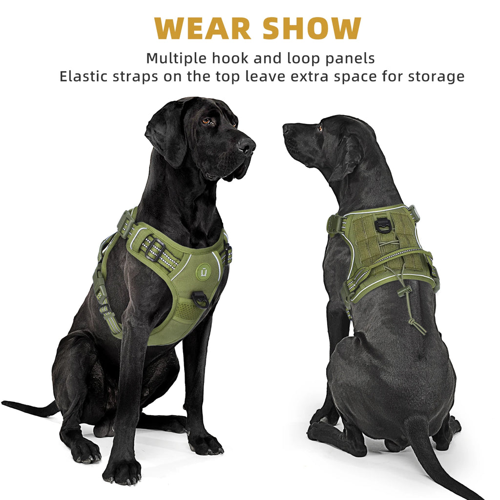Arnés táctico para perros, arnés para perros sin tirones, arnés de chaleco MOLLE transpirable ajustable para perros medianos y grandes, militar reflectante