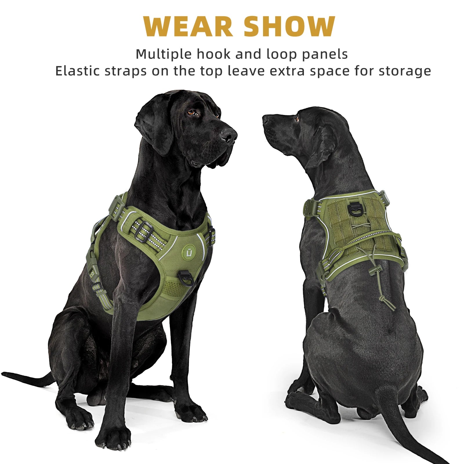 Arnés táctico para perros, arnés para perros sin tirones, arnés de chaleco MOLLE transpirable ajustable para perros medianos y grandes, militar reflectante