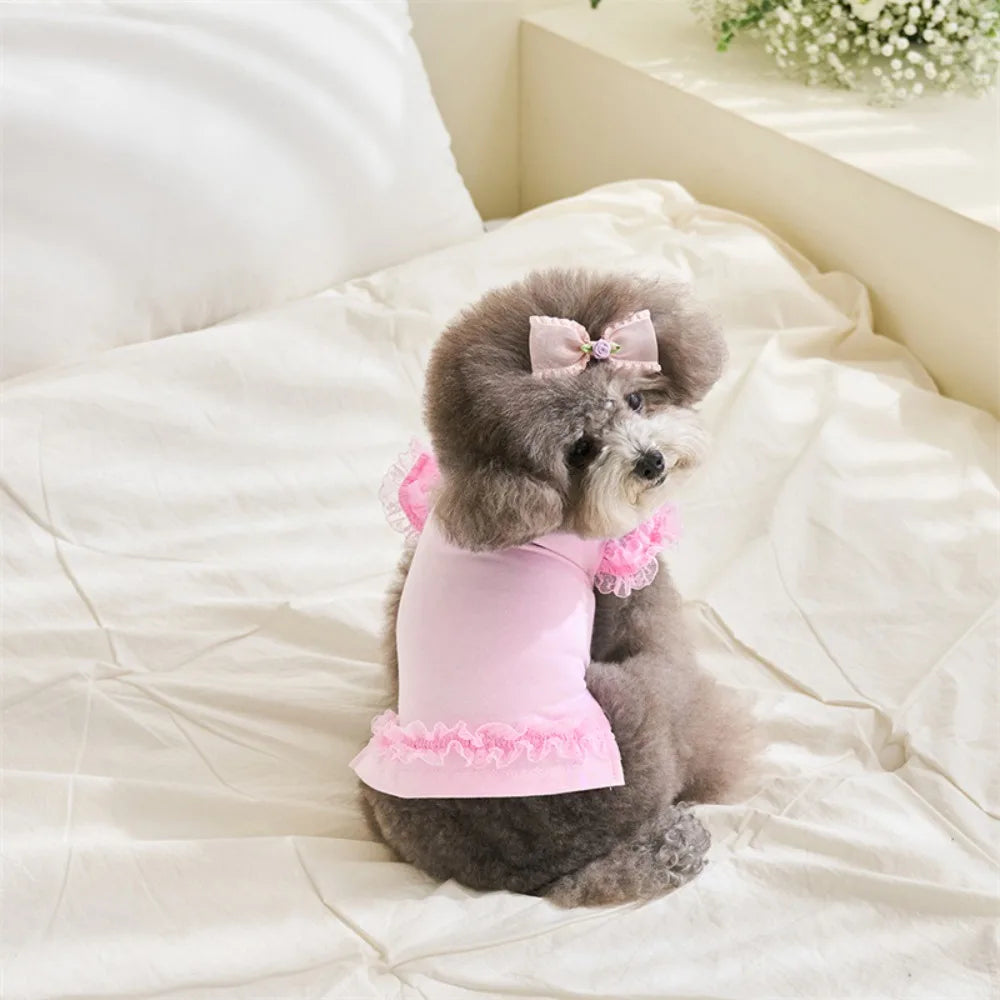 Suministros para mascotas, chaleco de verano de encaje para mascotas, falda Base para gatos con manga voladora suave, ropa transpirable para perros y cachorros