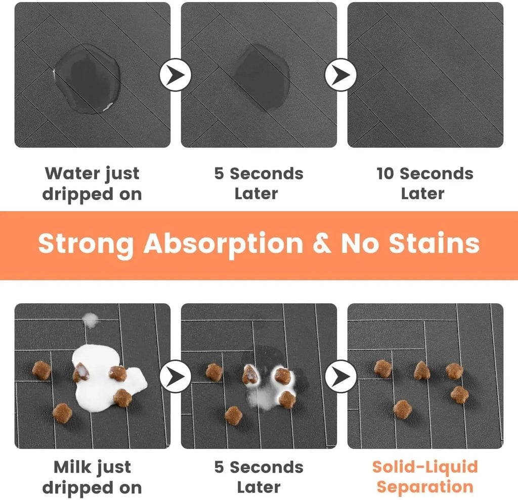 Estera de alimentación para mascotas, mantel absorbente para mascotas, respaldo de goma, estera de agua de secado rápido para perros y gatos, cuenco de comida y agua con impermeable