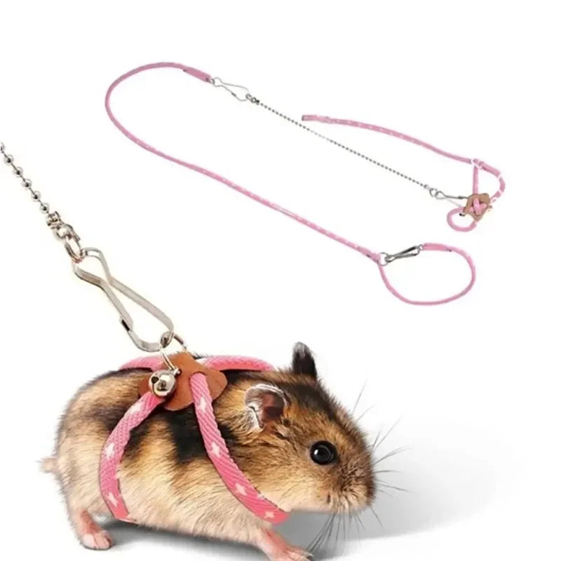Arnés suave ajustable para mascotas, juego de correa con campana, ratón, hámster, hurones, rata, correa para cerdo, arnés para hámster, cuerda antimordida para caminar para mascotas