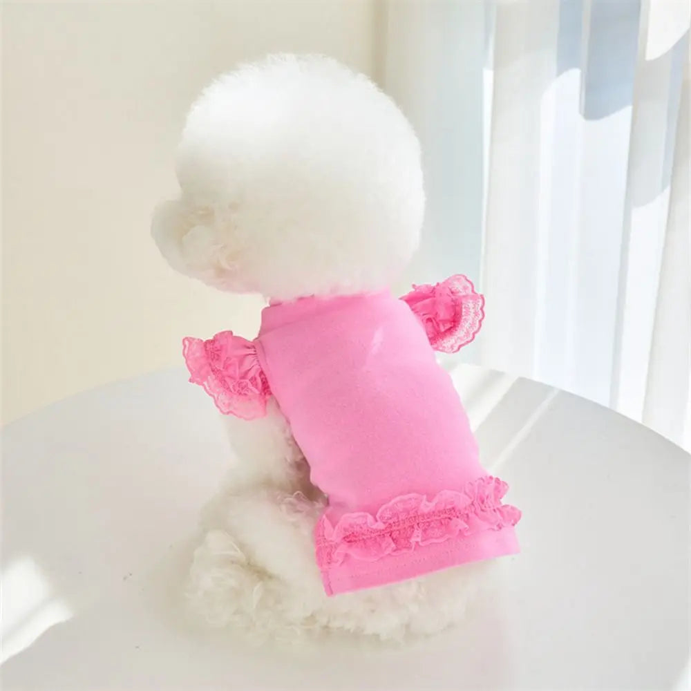 Suministros para mascotas, chaleco de verano de encaje para mascotas, falda Base para gatos con manga voladora suave, ropa transpirable para perros y cachorros