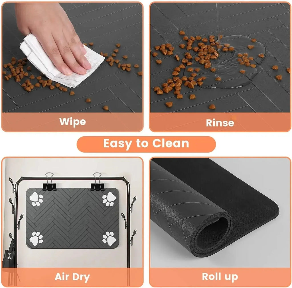 Estera de alimentación para mascotas, mantel absorbente para mascotas, respaldo de goma, estera de agua de secado rápido para perros y gatos, cuenco de comida y agua con impermeable