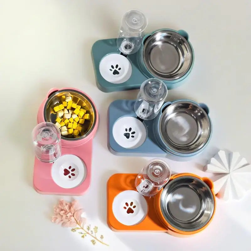 ㈅ Juego de Platos para Agua y Comida para Mascotas - Comedero Doble para Perros/Gatos, Plato Antiderrames, Suministros Esenciales para Mascotas