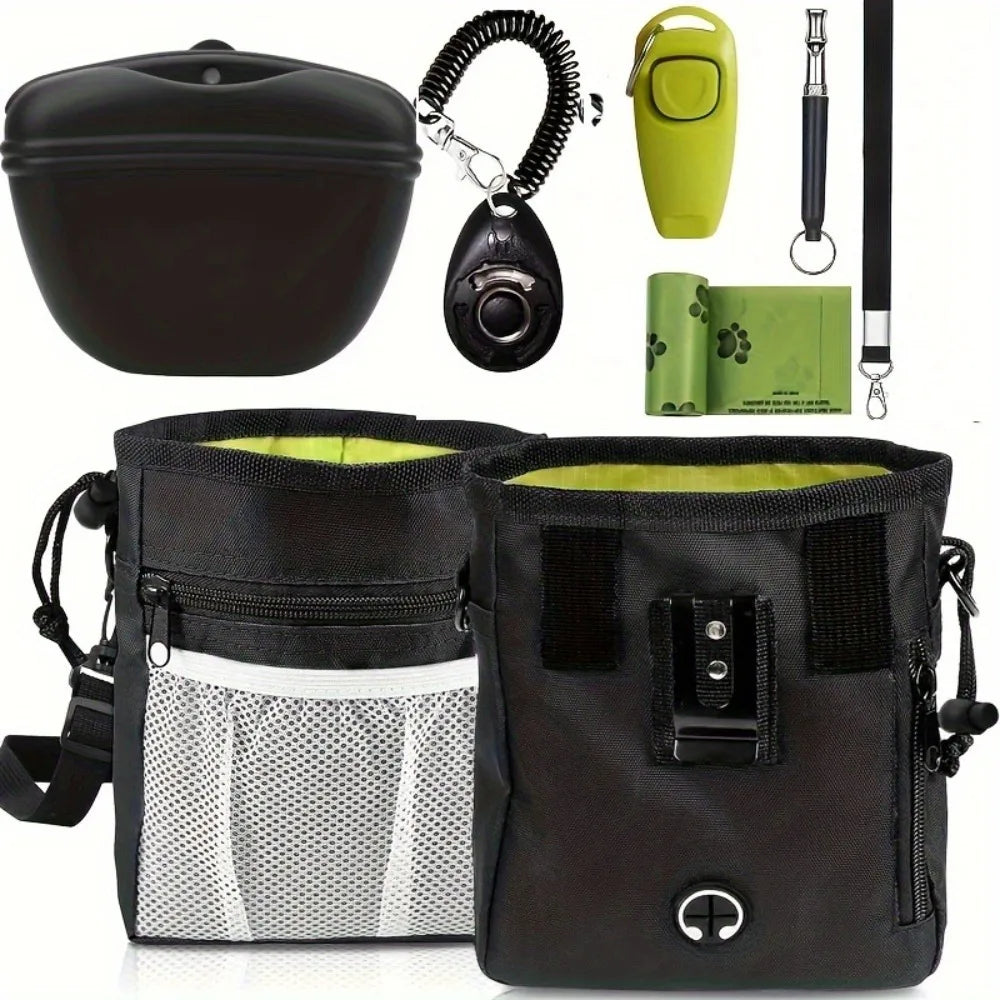 Kit de entrenamiento para perros: bolsa para premios, clickers, silbato silencioso, 2 en 1, guía, bolsas para excrementos