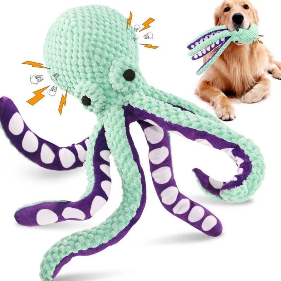 Juguete de pulpo de peluche para mascotas, sonido interactivo, antidemolición, hogar, perro grande y pequeño, compañero de aburrimiento, juguete para perros
