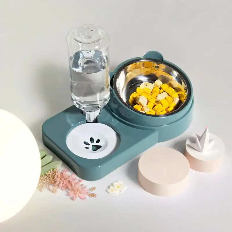 ㈅ Juego de Platos para Agua y Comida para Mascotas - Comedero Doble para Perros/Gatos, Plato Antiderrames, Suministros Esenciales para Mascotas
