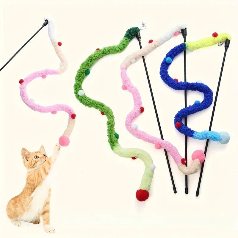 Juguete interactivo para gatos, varitas de tira de felpa suave, juguetes para gatos gatitos, suministros para mascotas para diversión y ejercicio