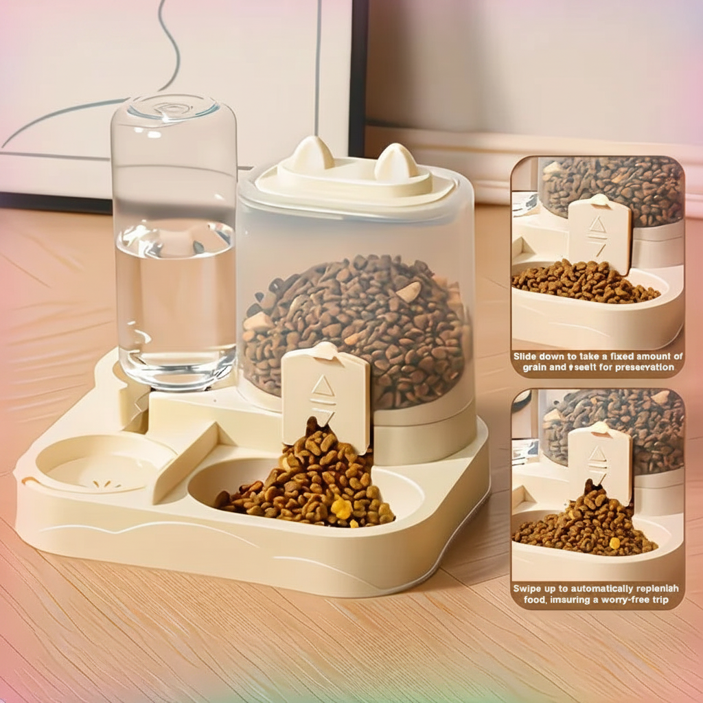 Unidad de Alimentación y Bebedero para Mascotas, Separa Comida Seca y Húmeda, Hecha de Plástico Resistente con Diseño Transparente, Sin Batería, para Gatos