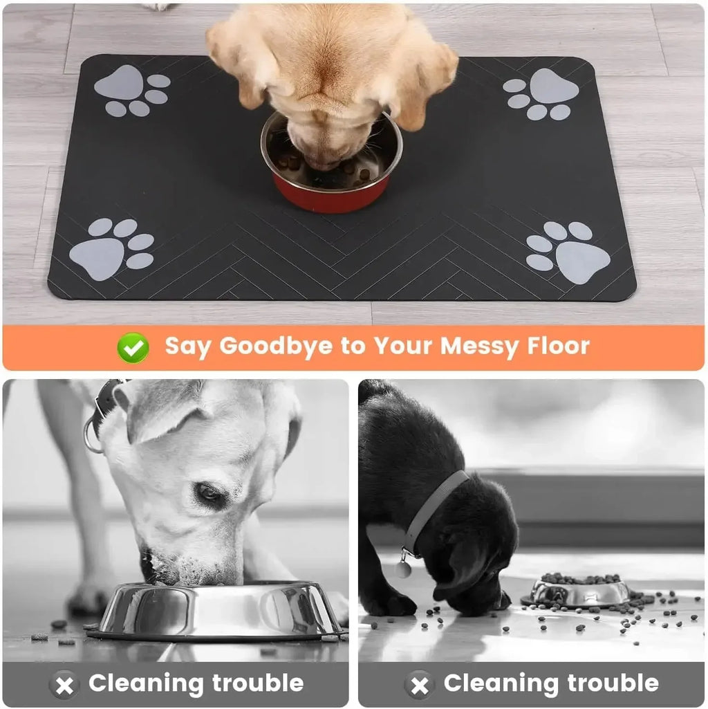 Estera de alimentación para mascotas, mantel absorbente para mascotas, respaldo de goma, estera de agua de secado rápido para perros y gatos, cuenco de comida y agua con impermeable