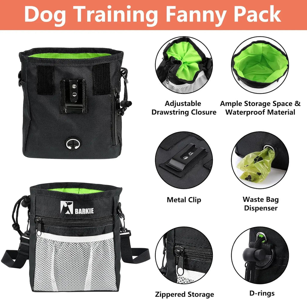 Kit de entrenamiento para perros: bolsa para premios, clickers, silbato silencioso, 2 en 1, guía, bolsas para excrementos