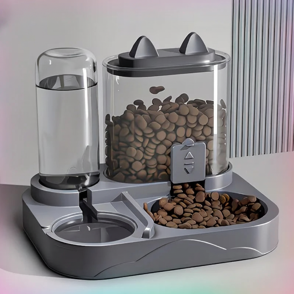 Unidad de Alimentación y Bebedero para Mascotas, Separa Comida Seca y Húmeda, Hecha de Plástico Resistente con Diseño Transparente, Sin Batería, para Gatos