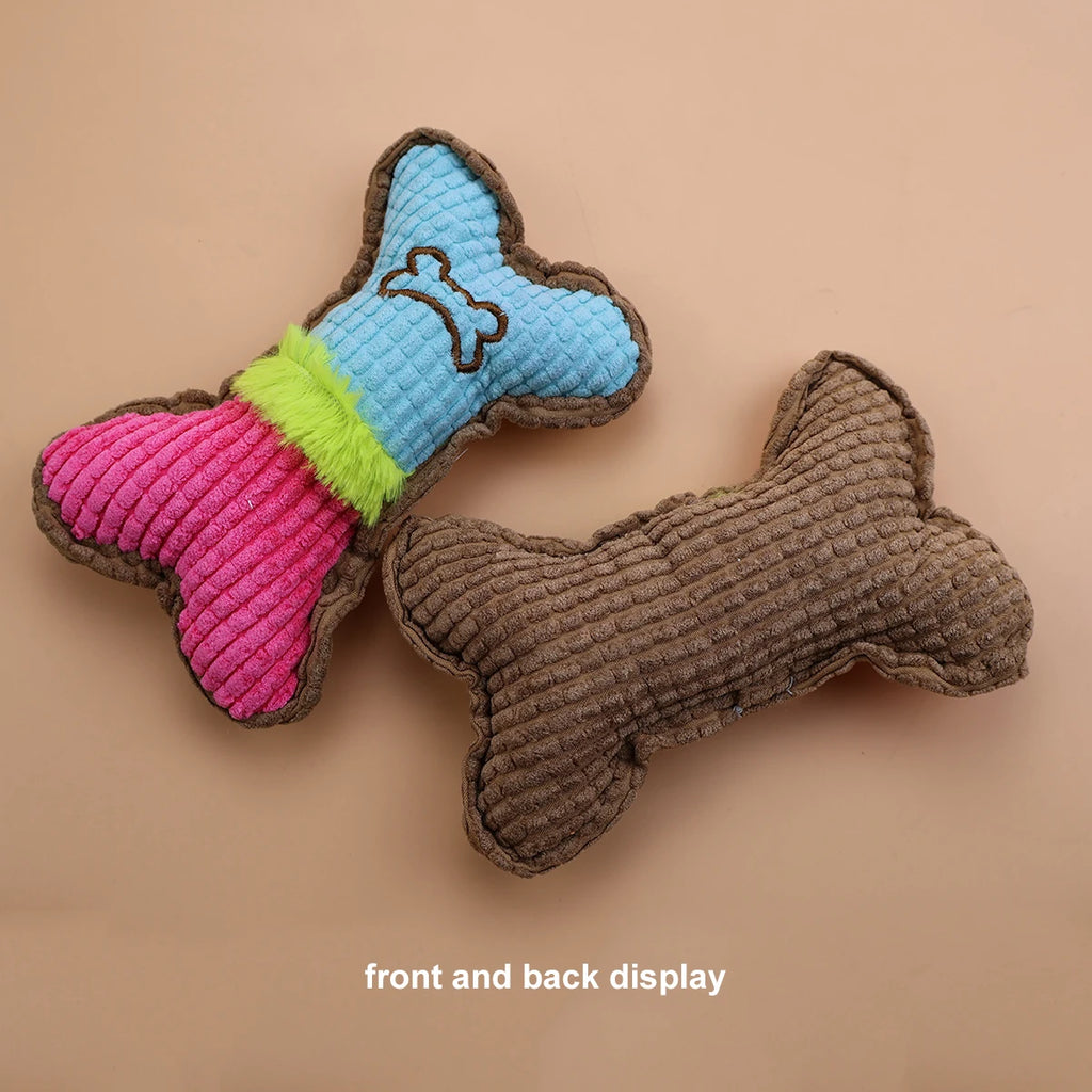 Juguete con sonido para mascotas resistente a mordeduras, juguete para masticar con forma de hueso de peluche para perros, adecuado para cachorros pequeños y medianos, 1 ud.