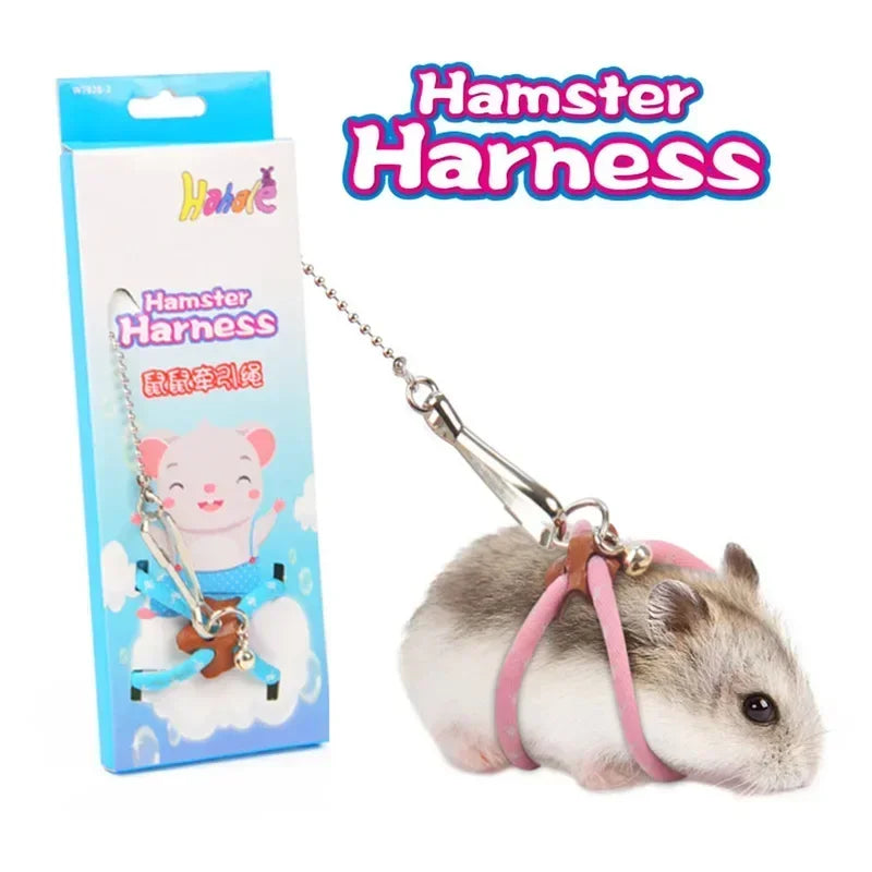 Arnés suave ajustable para mascotas, juego de correa con campana, ratón, hámster, hurones, rata, correa para cerdo, arnés para hámster, cuerda antimordida para caminar para mascotas