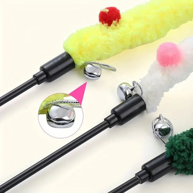 Juguete interactivo para gatos, varitas de tira de felpa suave, juguetes para gatos gatitos, suministros para mascotas para diversión y ejercicio