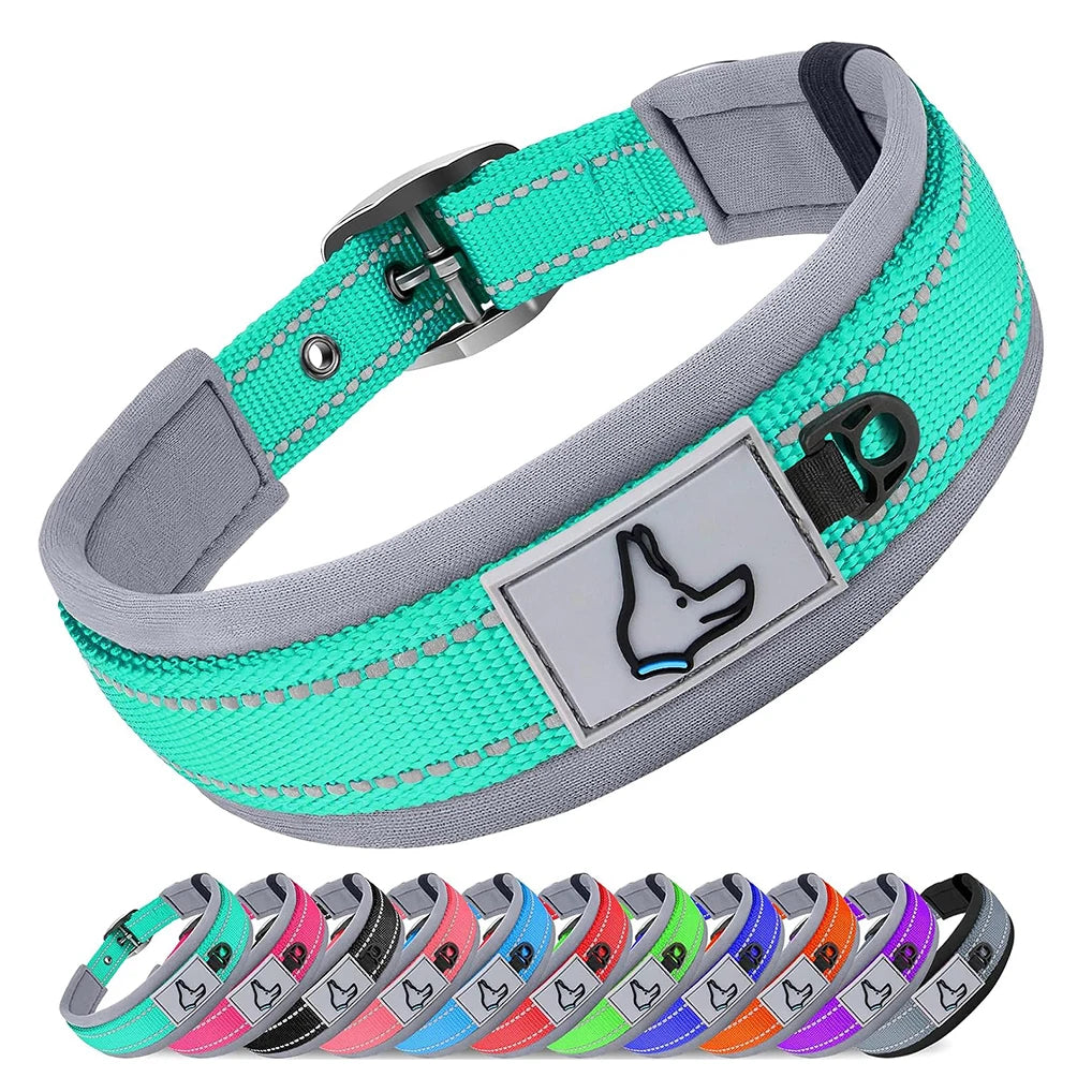 Collares Acolchados para Perros Pequeños, Medianos y Grandes, Collares Reflectantes Suaves y Anchos para Mascotas, Collares Ajustables de Nailon y Neopreno Resistentes
