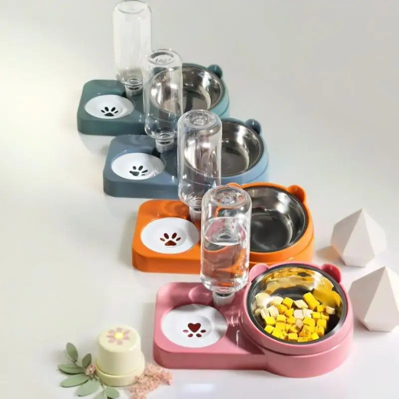 ㈅ Juego de Platos para Agua y Comida para Mascotas - Comedero Doble para Perros/Gatos, Plato Antiderrames, Suministros Esenciales para Mascotas