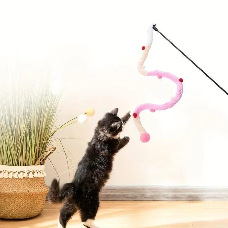 Juguete interactivo para gatos, varitas de tira de felpa suave, juguetes para gatos gatitos, suministros para mascotas para diversión y ejercicio