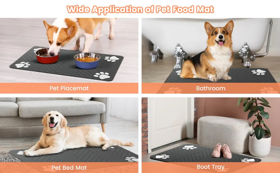 Estera de alimentación para mascotas, mantel absorbente para mascotas, respaldo de goma, estera de agua de secado rápido para perros y gatos, cuenco de comida y agua con impermeable