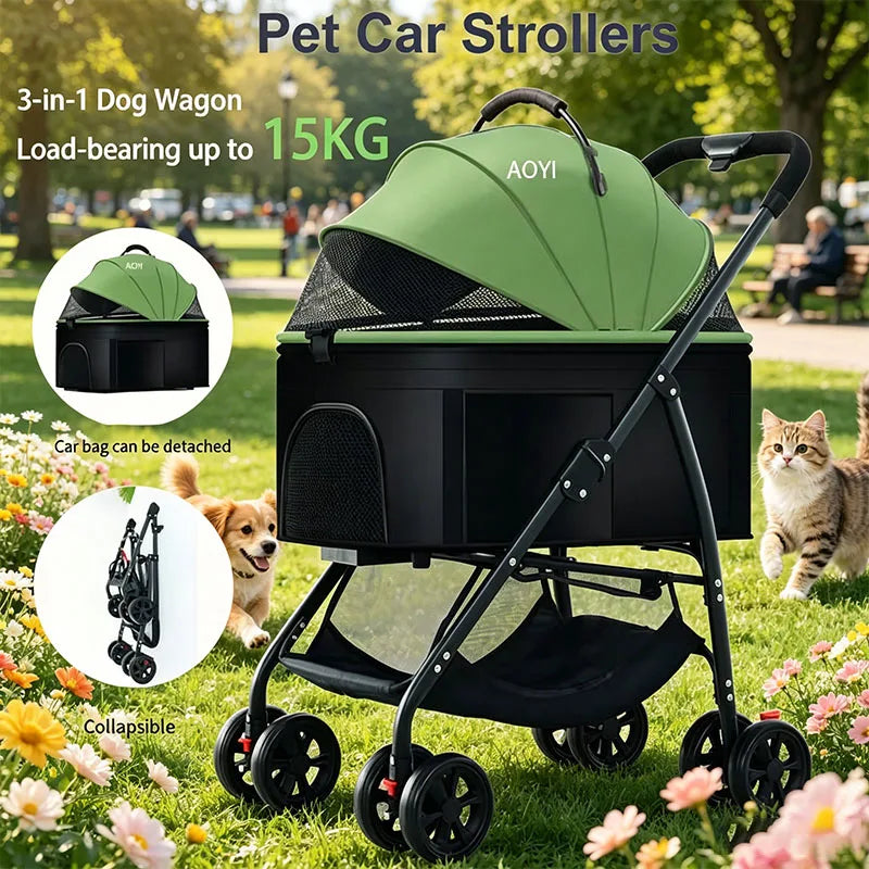 Carritos para Mascotas 3 en 1, Ligeros y Plegables, Diseñados Específicamente para Pasear Perros, Gatos, Mascotas Pequeñas y Medianas al Aire Libre