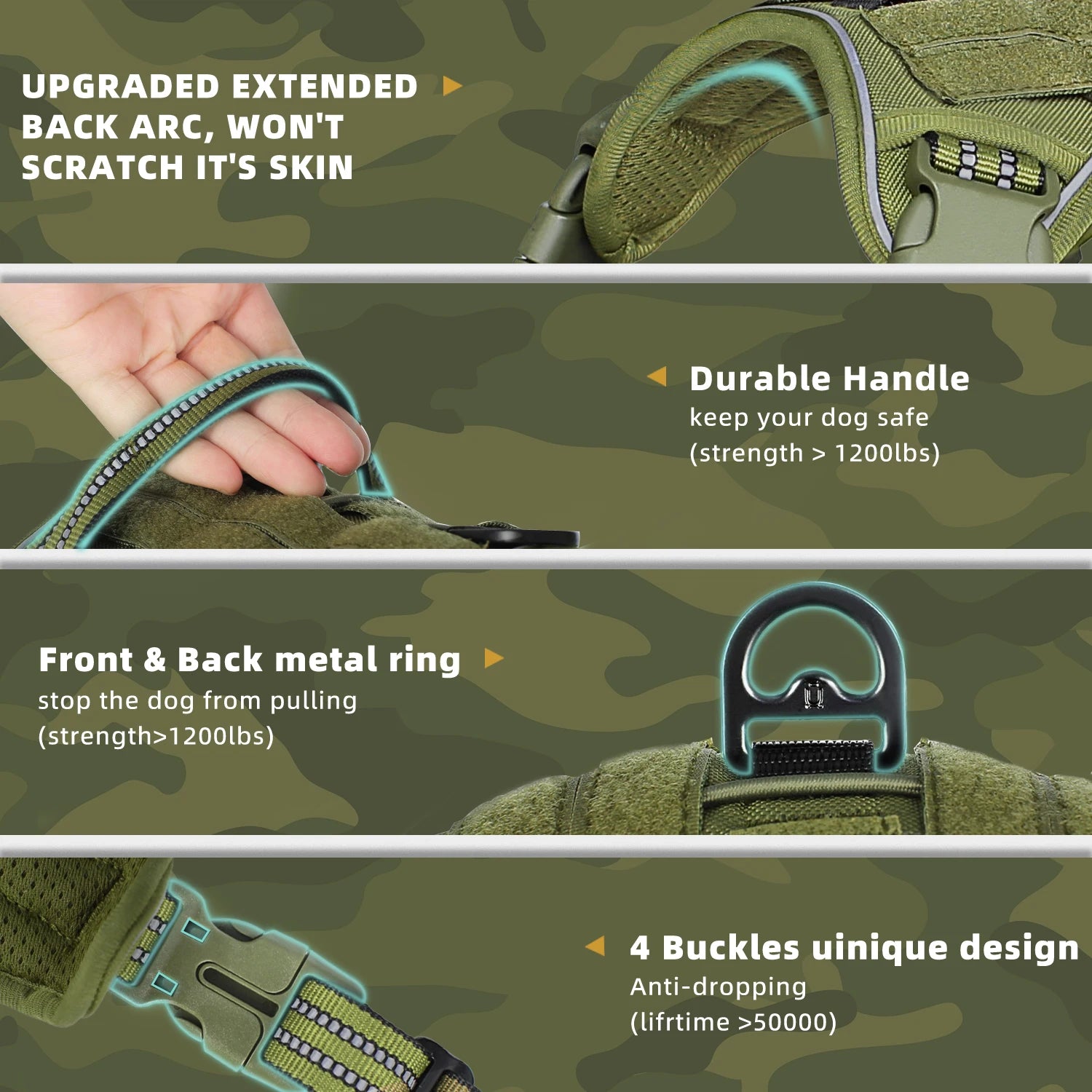 Arnés táctico para perros, arnés para perros sin tirones, arnés de chaleco MOLLE transpirable ajustable para perros medianos y grandes, militar reflectante