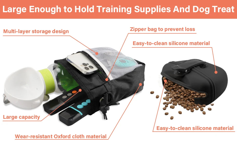 Kit de entrenamiento para perros: bolsa para premios, clickers, silbato silencioso, 2 en 1, guía, bolsas para excrementos