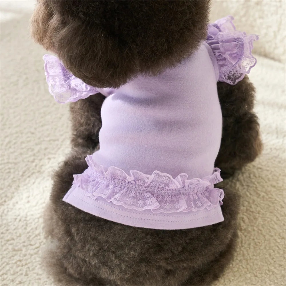 Suministros para mascotas, chaleco de verano de encaje para mascotas, falda Base para gatos con manga voladora suave, ropa transpirable para perros y cachorros