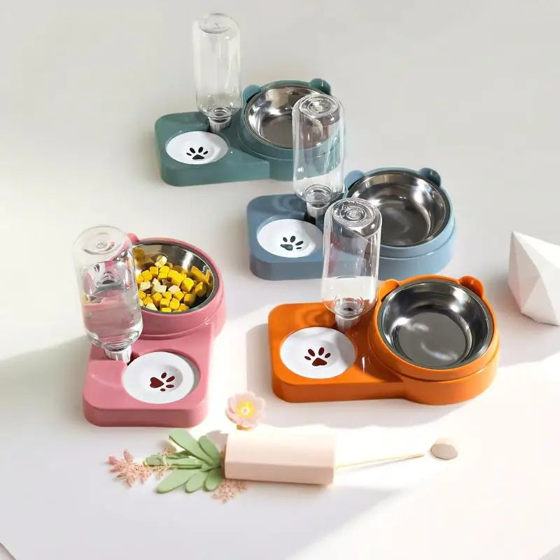 ㈅ Juego de Platos para Agua y Comida para Mascotas - Comedero Doble para Perros/Gatos, Plato Antiderrames, Suministros Esenciales para Mascotas