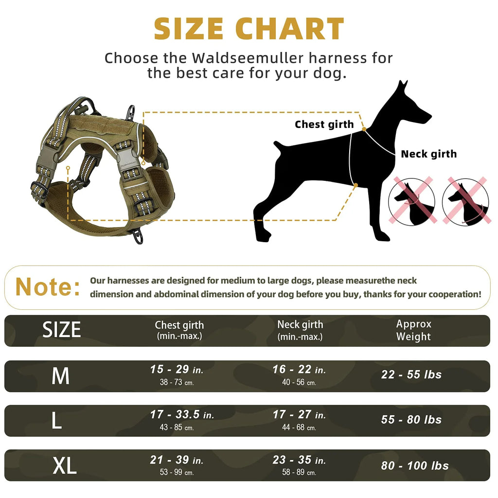Arnés táctico para perros, arnés para perros sin tirones, arnés de chaleco MOLLE transpirable ajustable para perros medianos y grandes, militar reflectante