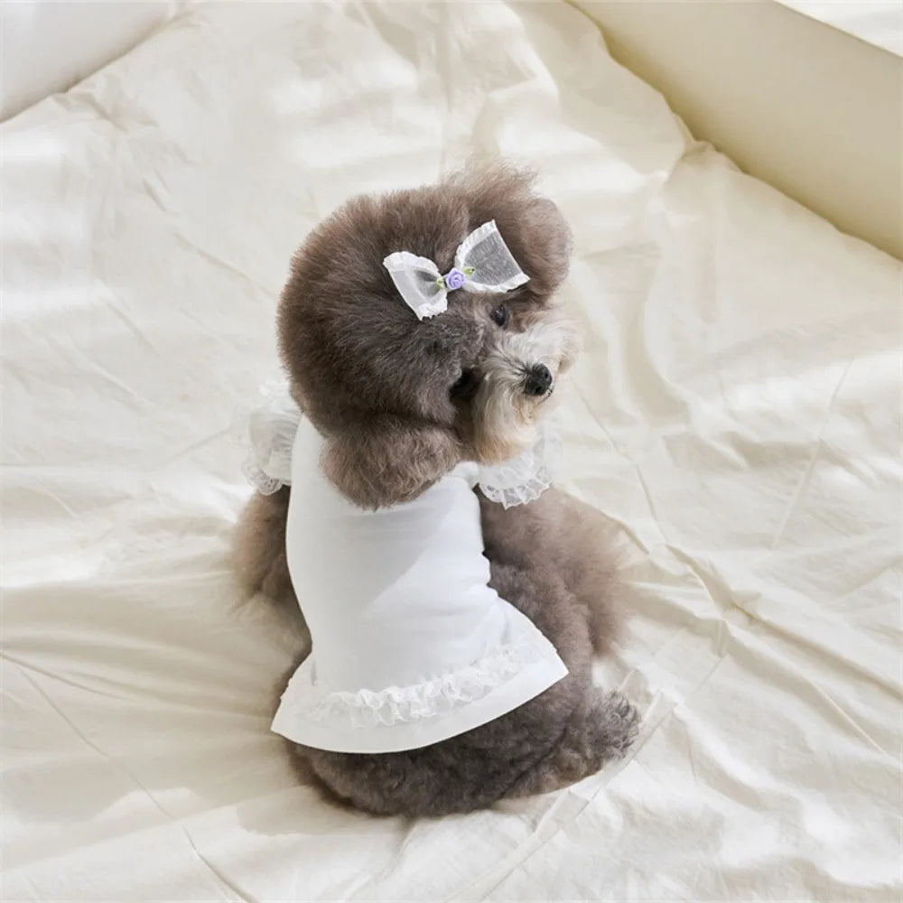 Suministros para mascotas, chaleco de verano de encaje para mascotas, falda Base para gatos con manga voladora suave, ropa transpirable para perros y cachorros