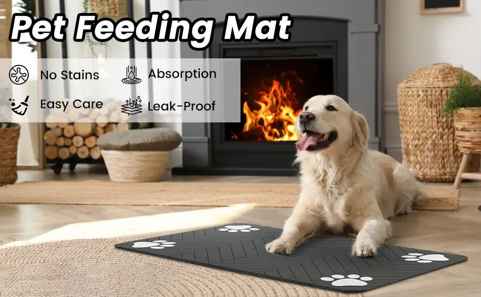Estera de alimentación para mascotas, mantel absorbente para mascotas, respaldo de goma, estera de agua de secado rápido para perros y gatos, cuenco de comida y agua con impermeable